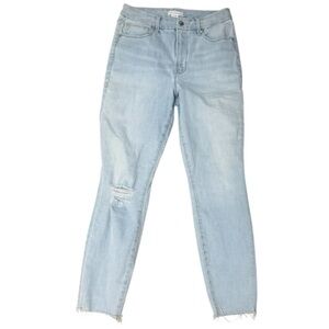 Good American Light Blue Cropped Jeans Denim Ankle Distressed Size 27 4 Stretchy